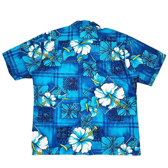 Vintage Blue Hawaiian Floral Shirt Size XL By The Simple Shop Waikiki Hawaii Cot - Picture 3 of 9